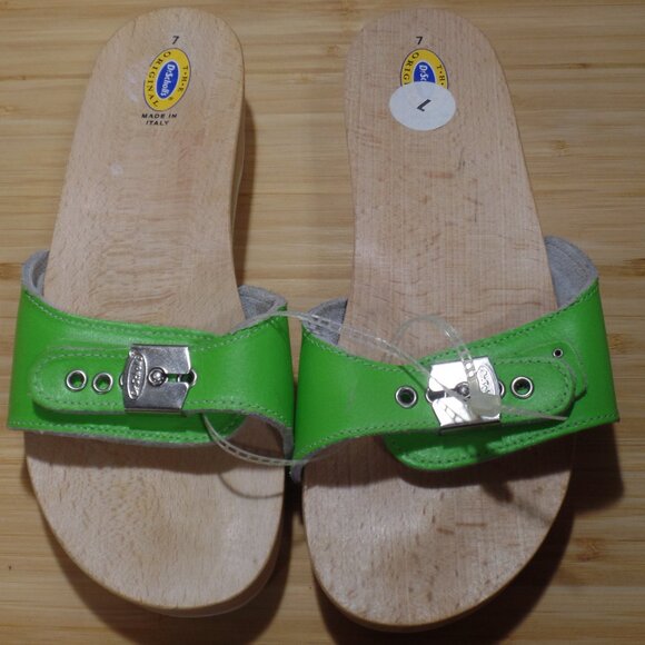 Dr. Scholl’s Original Exercise sandal with wooden sole. hot lime NEW! Size 7 - Picture 1 of 6